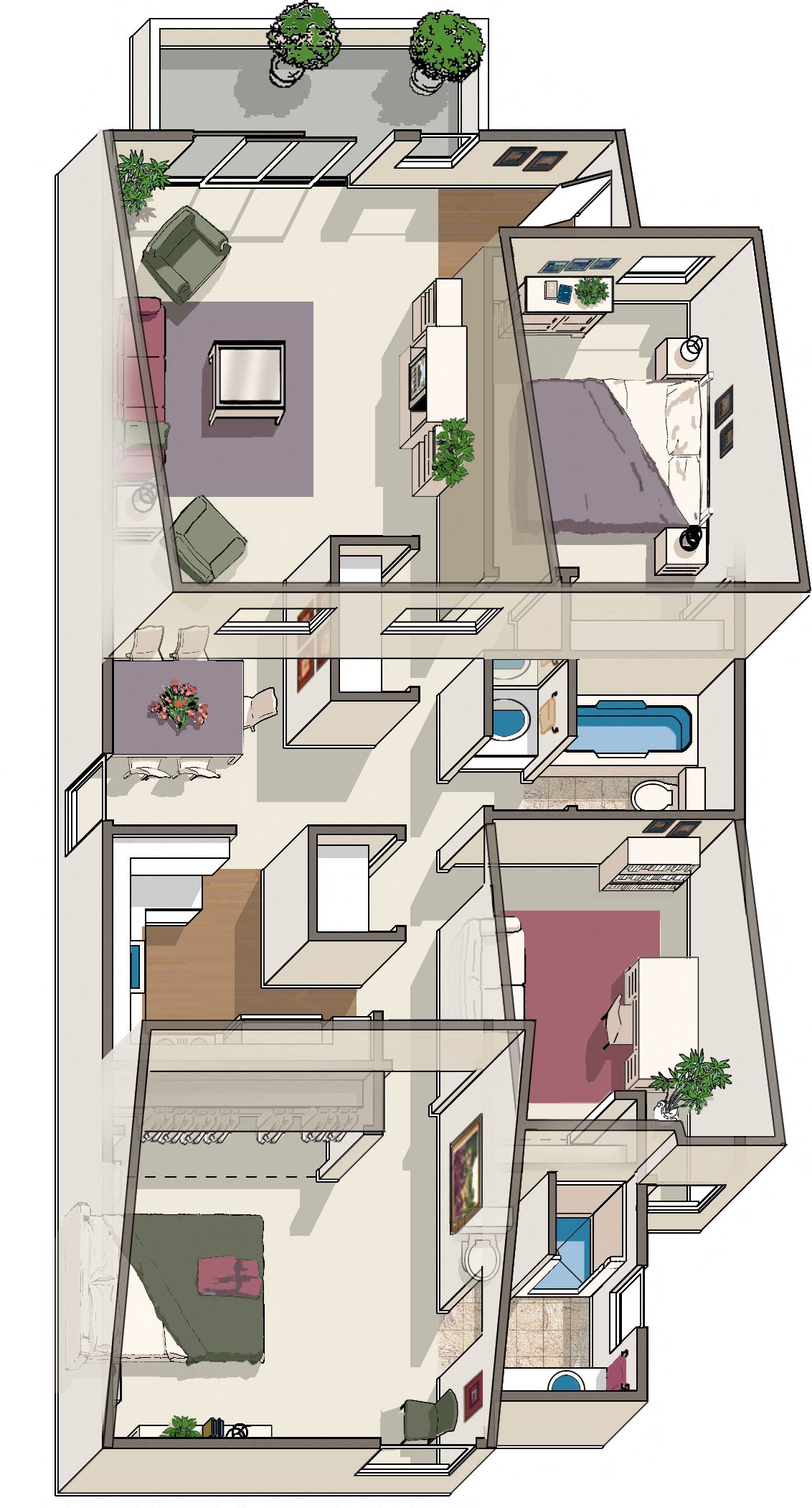 Floor plan for 3 beds, 2 baths, 1136 sqft